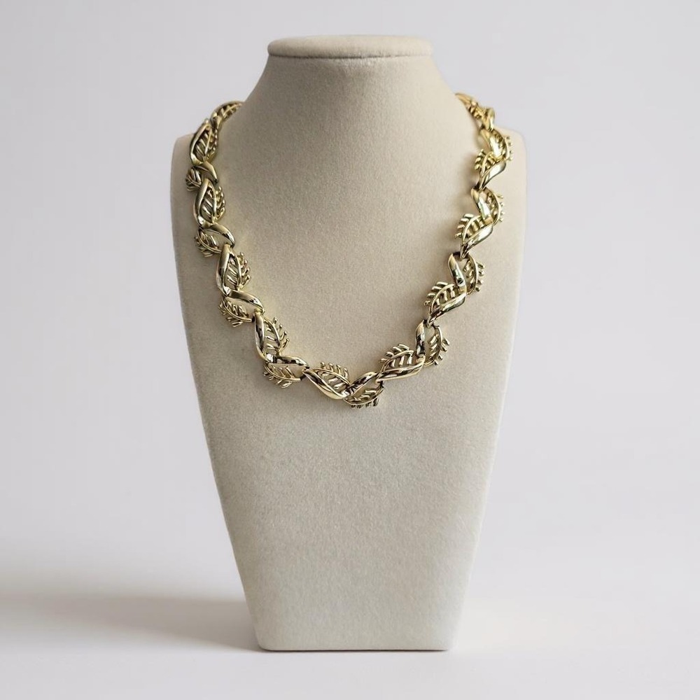 Vintage Coro Gold Leaf Choker: 1950s Mid-Century Chain Link Necklace Signed